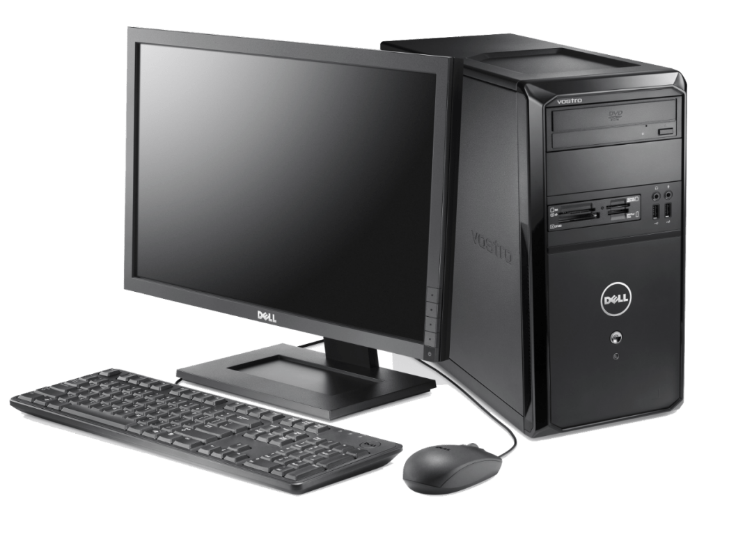 Una torre de ordenador junto a un monitor, un teclado y un ratón.